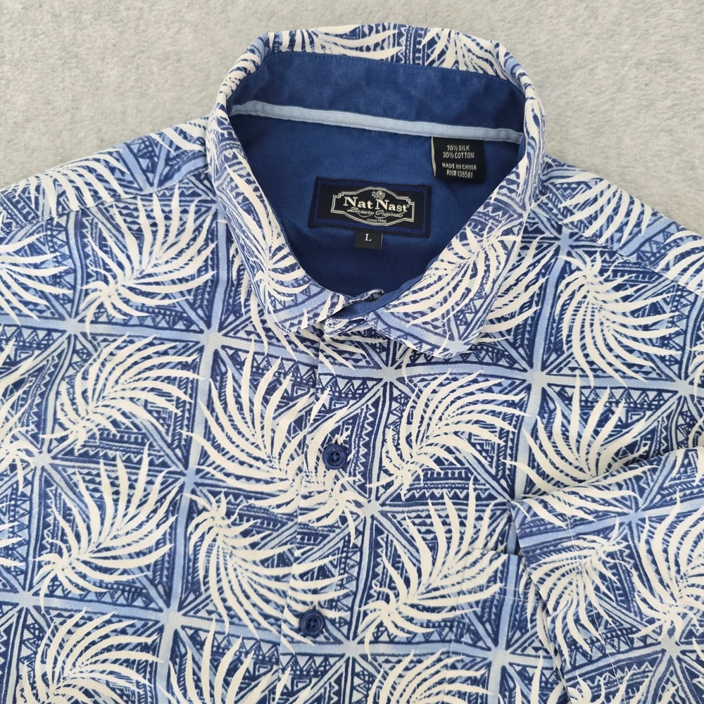 Nat Nast Men's Size Large Resort Silk Blend Button Up Short Sleeve Camp Shirt